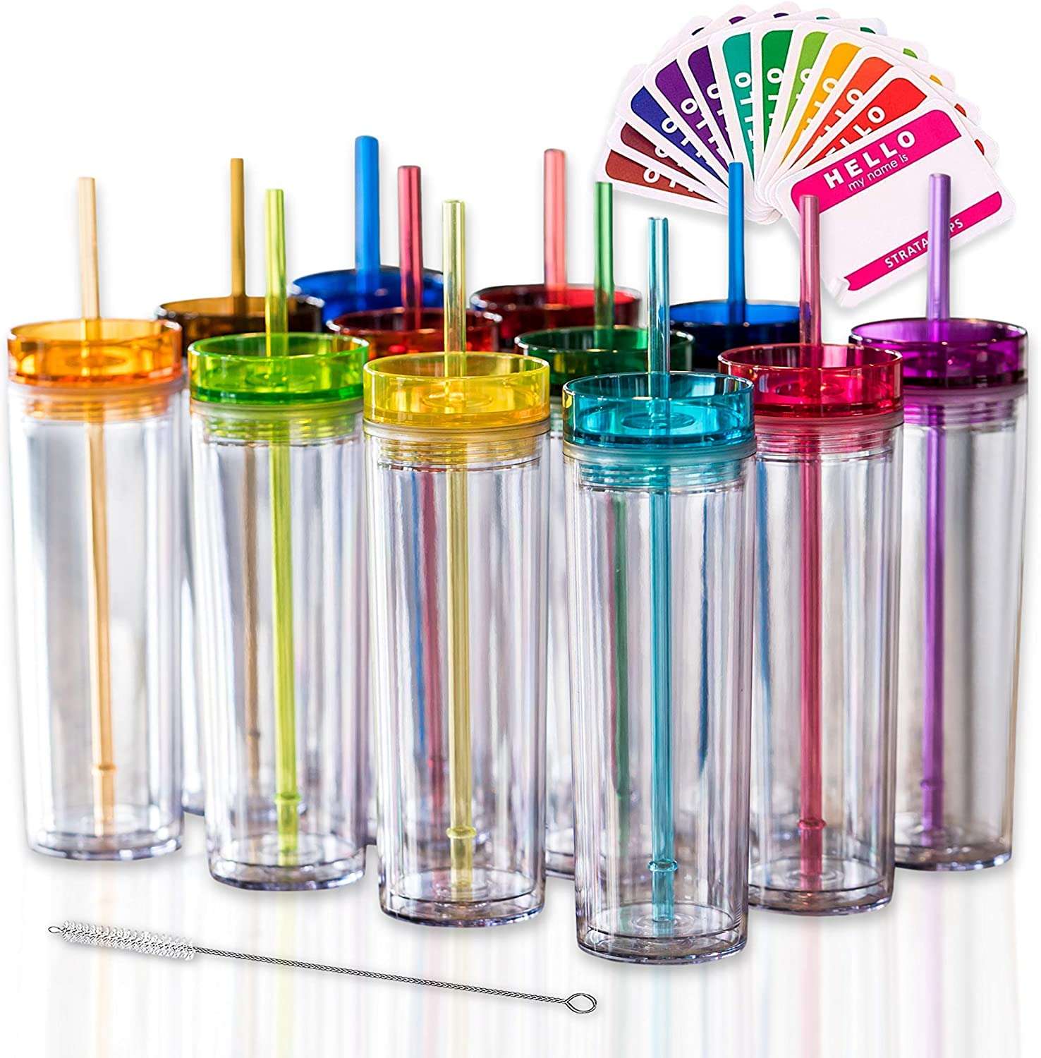 Keep the backyard party drinks organized with Insulated multi-colored cups with lids and straws