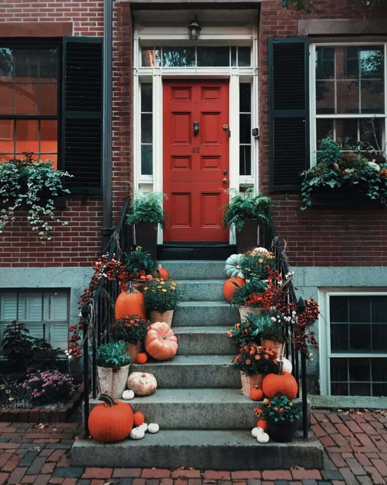 Fall decorations enhance your home entrance that welcomes friends and family.